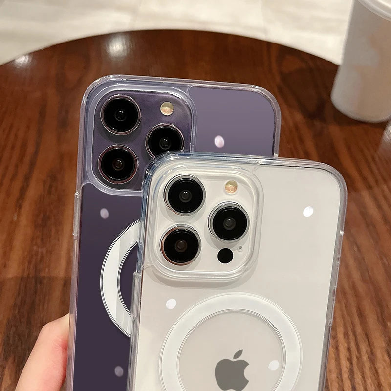 For Magesafe Magnetic Transparent Wireless Charge Case For iPhone 11 12 13 14 15 16 17 Air Pro Max Plus Mini Shockproof PC Cover Aurexia off