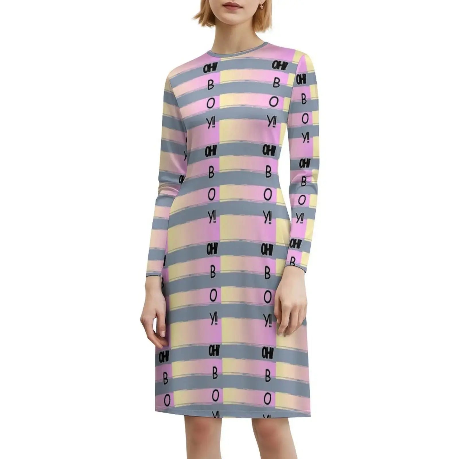 Oh!Boy! Skirt Korean Style Casual Dress For Women Simple Daily Office Lady Dresses Love Girls Pink Stripes Boy Shade Touch Aurexia off