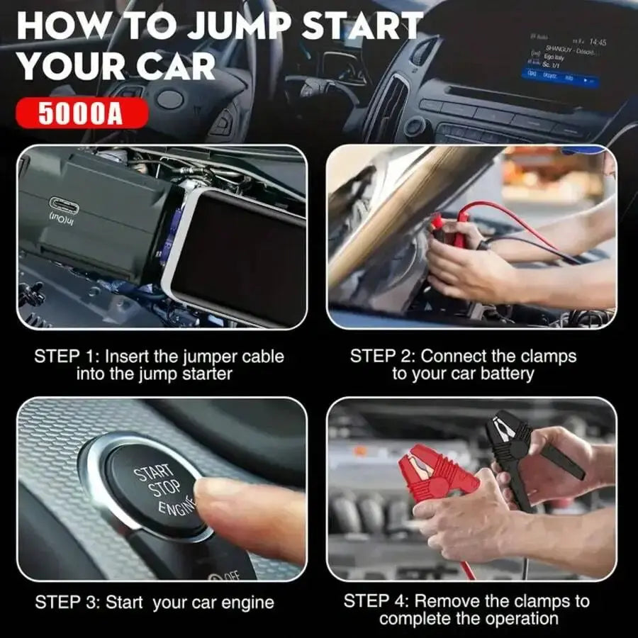 Portable Car Jump Starter 5000A Peak 12V For Gas Vehicles Aurexia off