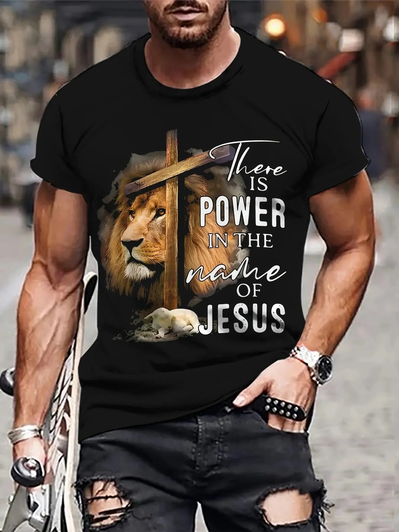 Casual Men's Short Sleeve Lion Print Crew Neck T-shirt for Outdoor, Perfect for Spring, Summer, and Fall, Everyday Tshirt | Stre Aurexia off