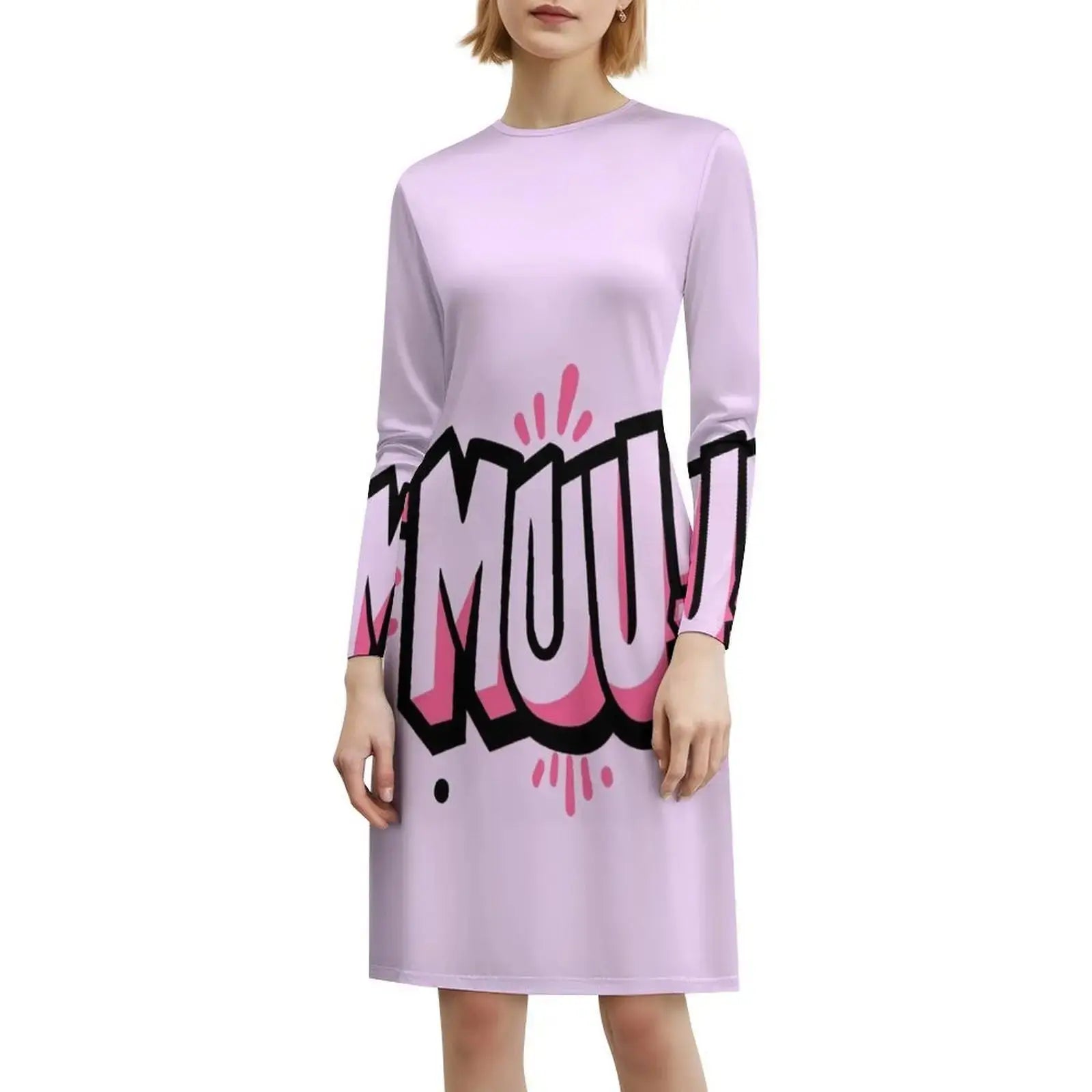 Moo!! Korean Style Casual Dress For Women Simple Daily Office Lady Dresses Letters Graffiti Bull Pink Black 90 S Evening Dress Aurexia off