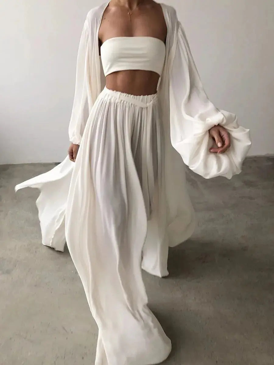 Summer Spring Women's Clothing Two Piece Set Long Sleeve Lantern Sleeve Solid Color Outfit Women's Suit Polyester Streetwear Aurexia off