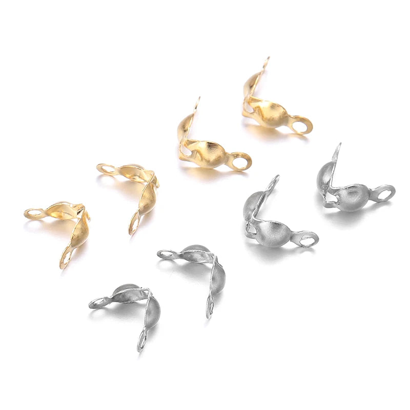 50pcs Stainless Steel Connector Clasp Ball Chain Calotte End Crimps Beads Connector Components For Jewelry Making DIY Necklace Aurexia off