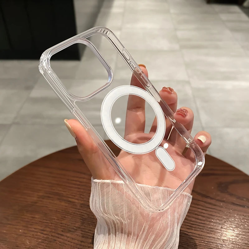 For Magesafe Magnetic Transparent Wireless Charge Case For iPhone 11 12 13 14 15 16 17 Air Pro Max Plus Mini Shockproof PC Cover Aurexia off