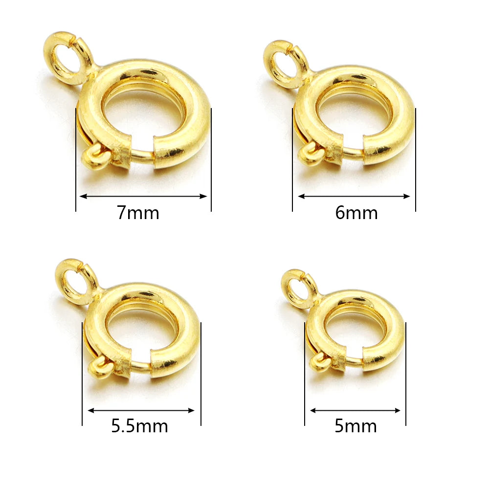 10Pcs Circle Spring Buttonr Copper Clasps Hooks End Connectors With Jump Ring for DIY Necklace Clasps Jewelry Making Accessories Aurexia off