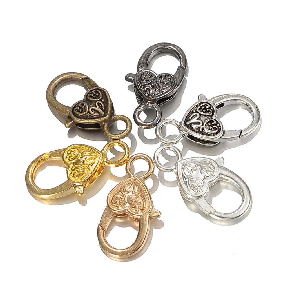 10pcs Metal Heart-Shaped Lobster Clasp Connectors Vintage Engraved Heart Alloy Keychains for DIY Pendant Jewelry Making Aurexia off
