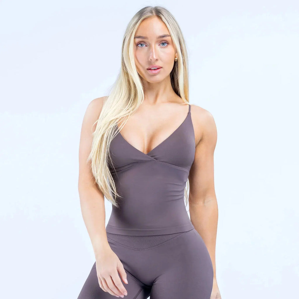 High Elasticity with Chest Pad, Full Matte Nylon, Thin Shoulder  Beautiful Tight Body, Long Vest, Seamless Fitness Comfortable. Aurexia off