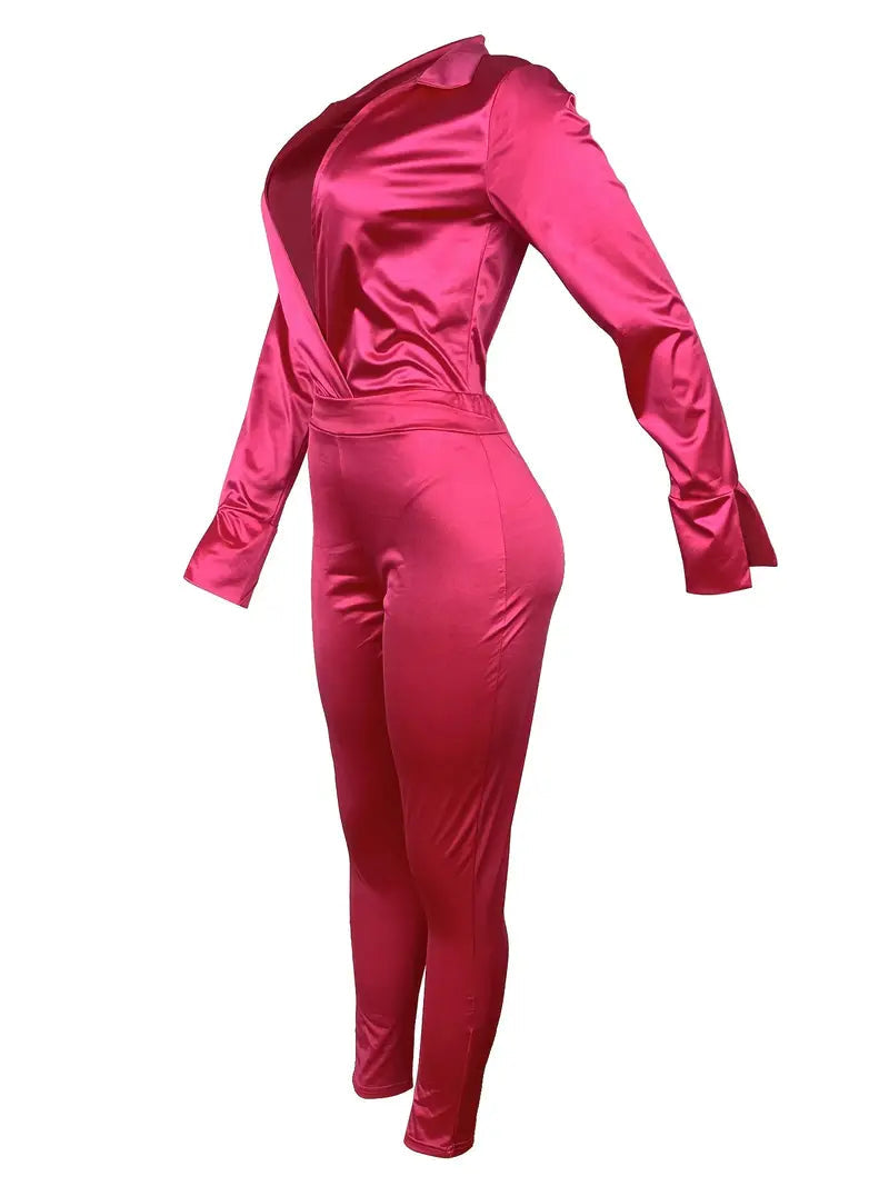 Deep V Neck Long Sleeve Jumpsuit & Casual Pants Set Aurexia off
