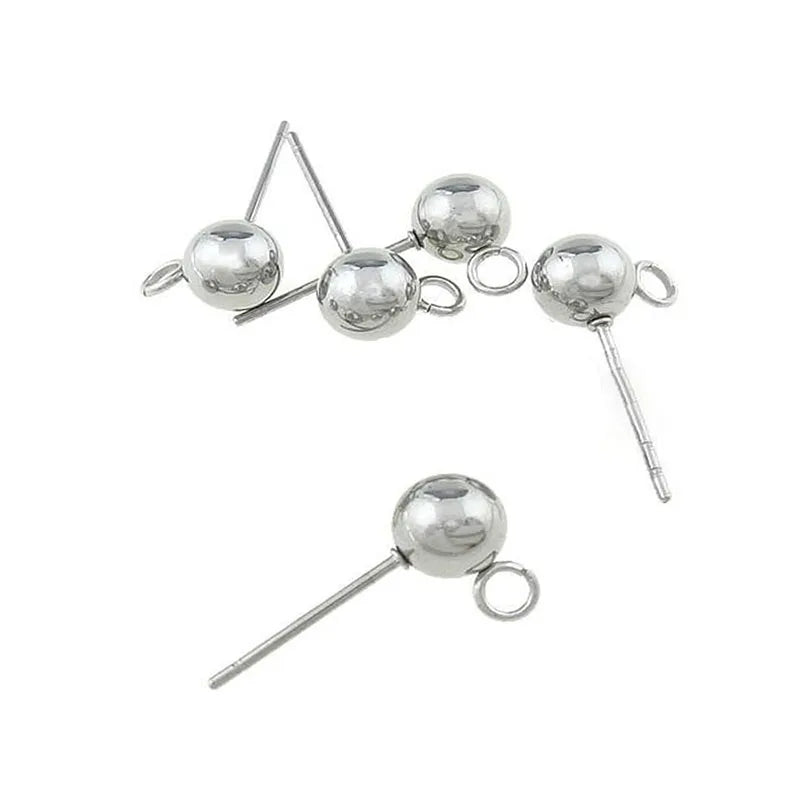 20Pcs Stainless Steel 3/4/5/6/8mm Round Ball Stud Earrings Post With Loops For DIY Earrings Accessories Jewelry Making Findings Aurexia off