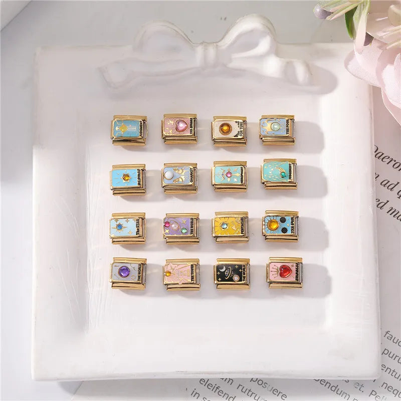 New Original Golden Tarot Cards Zircon DIY Italian Charm Bracelet Stainless Steel Women Jewelry DIY Making Gifts Drop Shipping Aurexia off