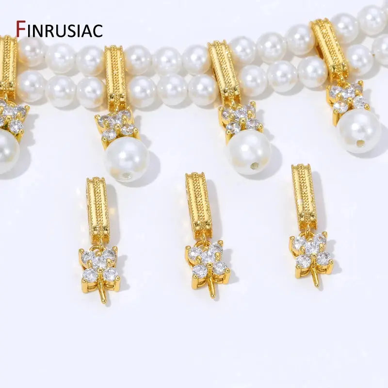 18K Gold Plated Brass Rectangle Pendant Bails,Inlaid Zircon Pearl Pendant Mounting End Caps Peg Bails,DIY Jewelry accessories Aurexia off