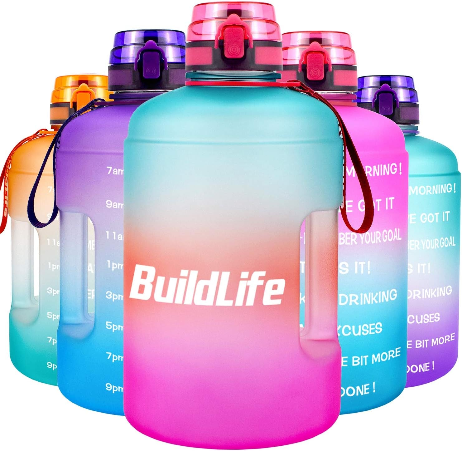 Gallon Water Bottles with Times to Drink - Gallon Water Jug - 1 Gallon Water Bottle–128 Oz Water Bottle(Green Pink)