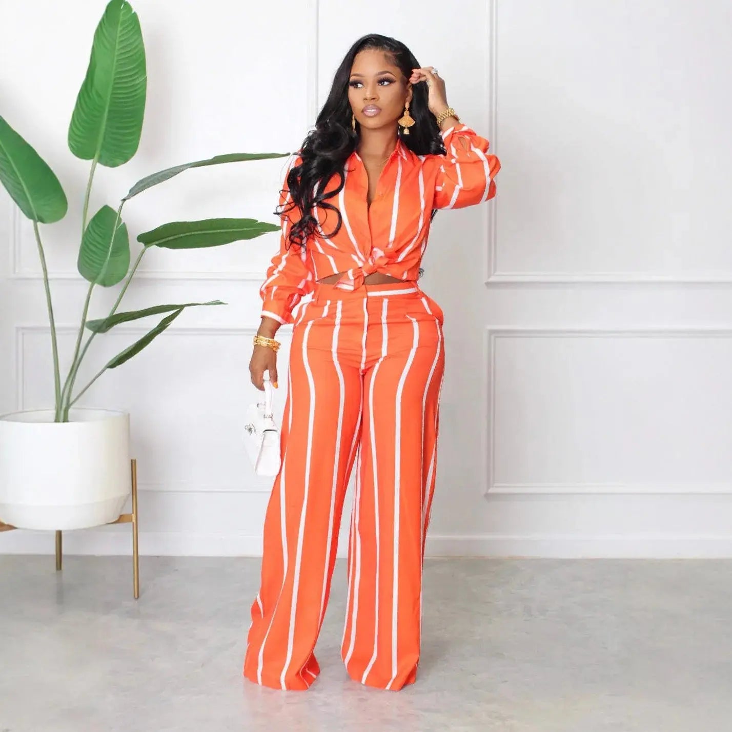 Women Outfit Two Piece Set Elegant Blouse Striped Print Long Sleeve Loose Fit Casual Summer Wear Female Clothing Sets Style Aurexia off