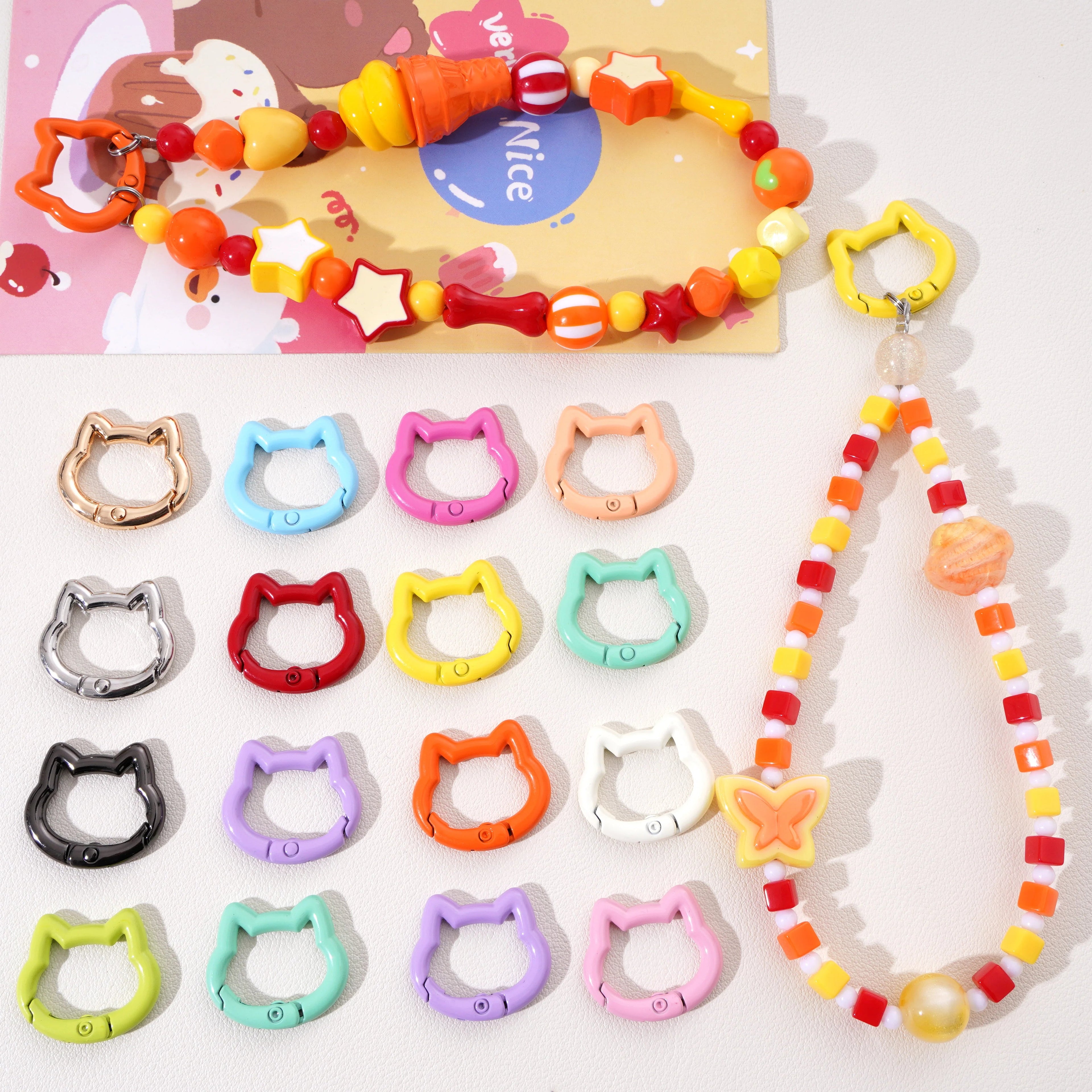 1pc/bag Alloy Spring Clasps Colorful Cute Cat Shape Spring Ring Carabiner Clips For DIY Keyring Lanyard Keychain Making Findings Aurexia off