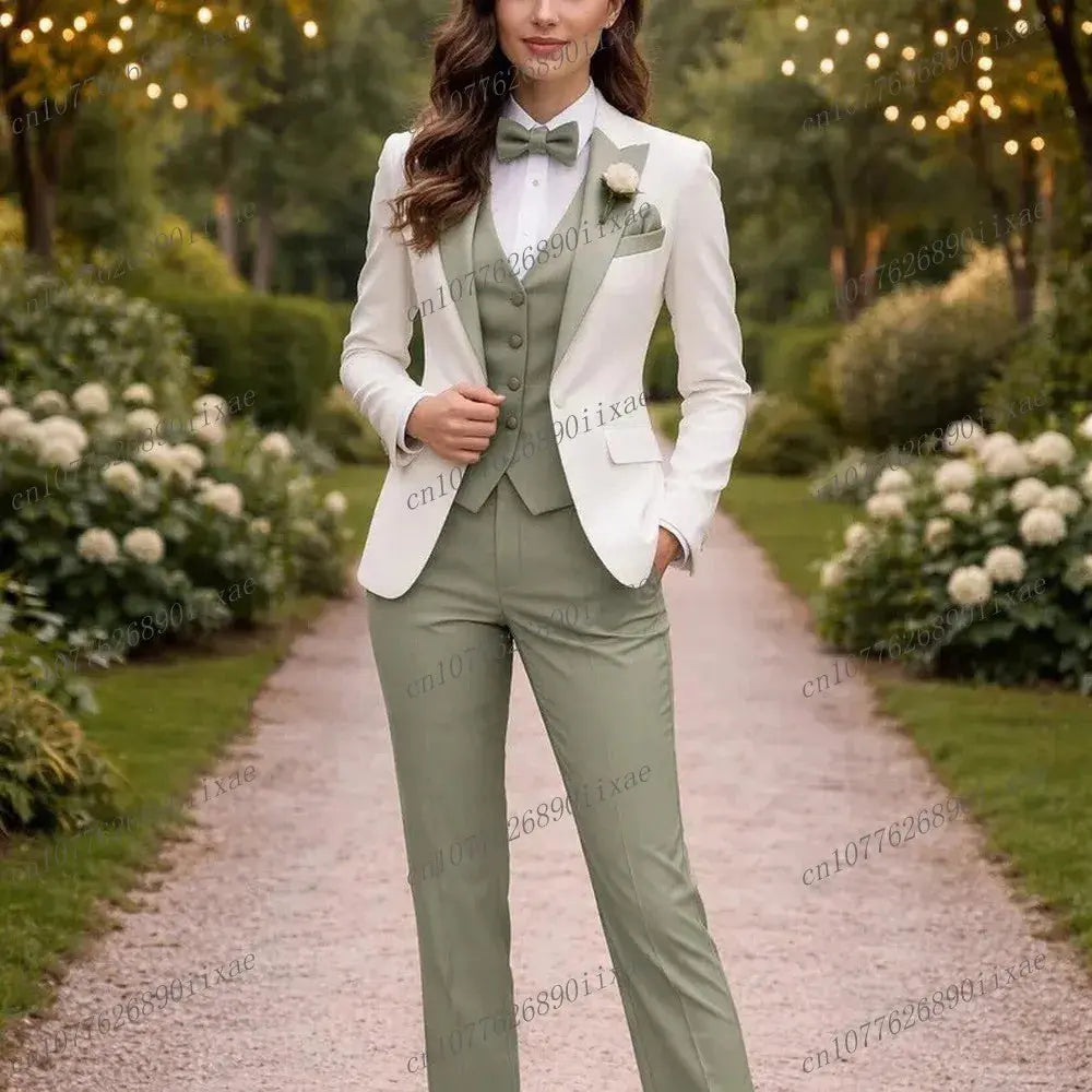 Mint Green And White Women Suits Lady Business Office Tuxedos Mother Wedding Party Formal Ladies 3 Piece Set Jacket Vest Pants Aurexia off