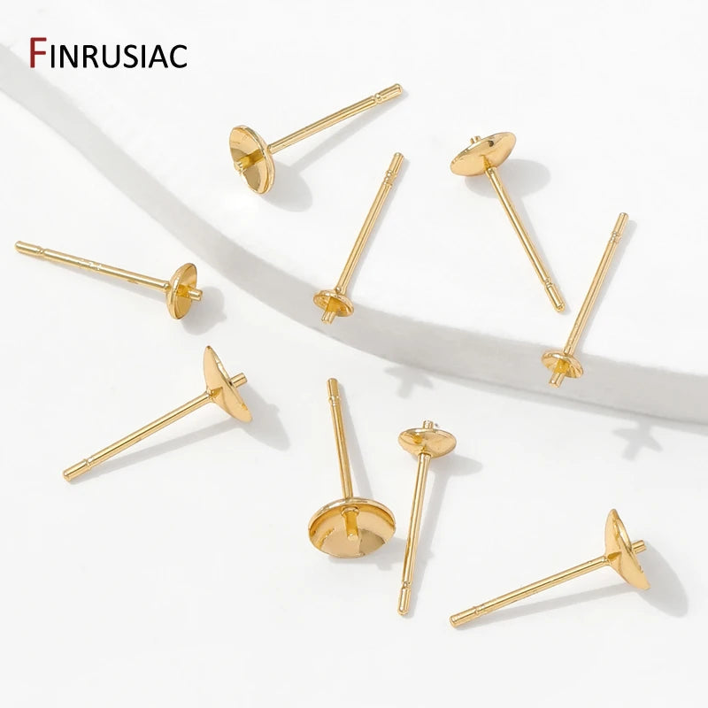 14K Gold Plated Brass Earring Stud Base Blank Post Ear Studs Tray Earplug For Pearl DIY Earring Making Accessories Aurexia off