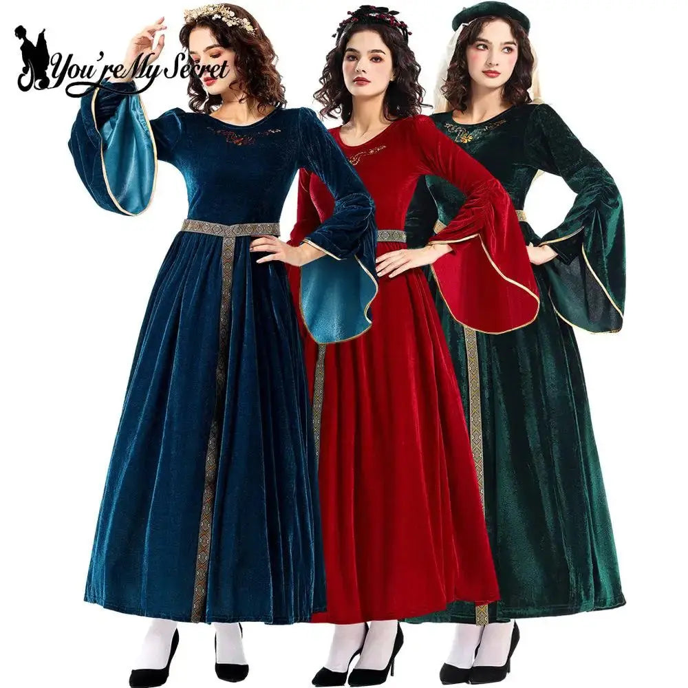 [You're My Secret] Women Medieval Costume Halloween Court Ball Flared Sleeve Princess Dress Cosplay Stage Performance Costume Aurexia off
