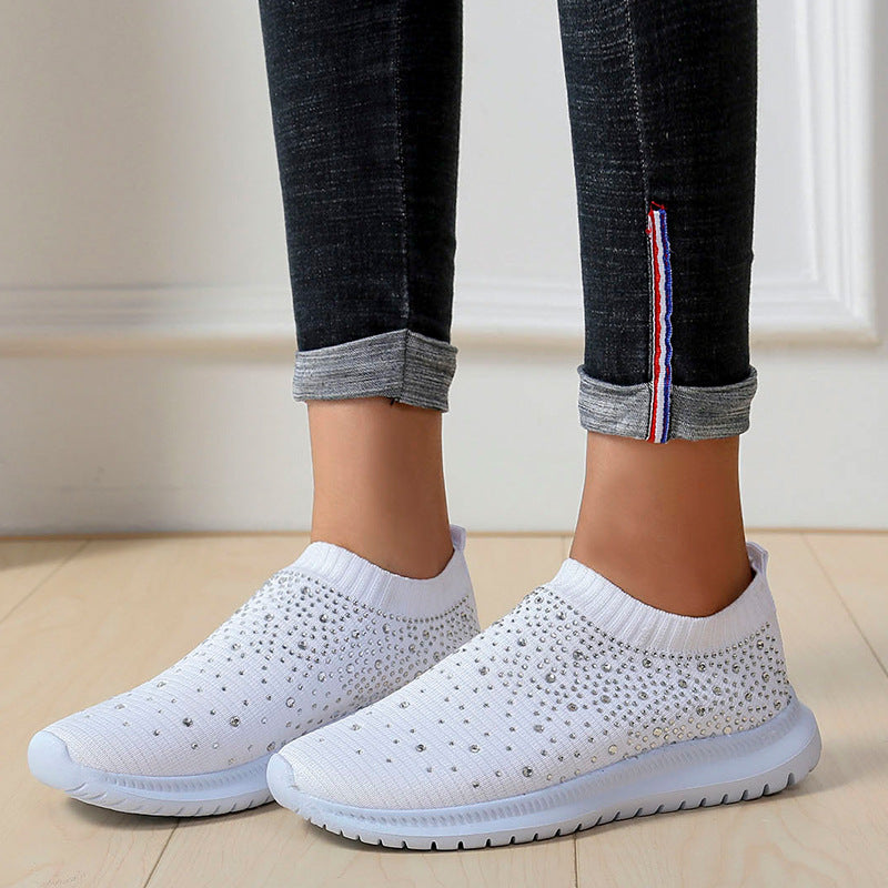 Women's Rhinestone Fly Woven Mesh Sports Running Shoes Aurexia off