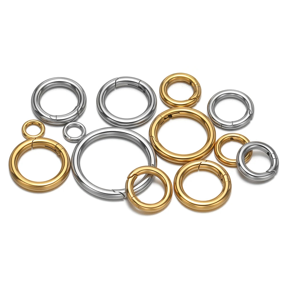 2Pcs/Lot Round Spring Clasps Stainless Steel Gold Plated Keyrings Buckles Connectors for DIY Jewelry Bag Hooks Making Components Aurexia off