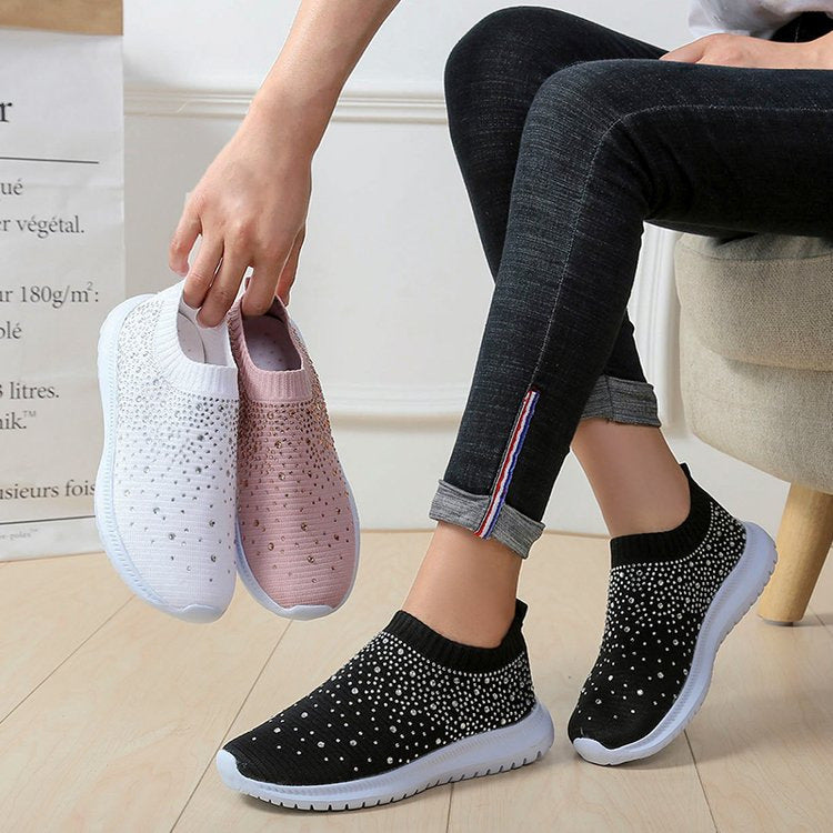 Women's Rhinestone Fly Woven Mesh Sports Running Shoes Aurexia off