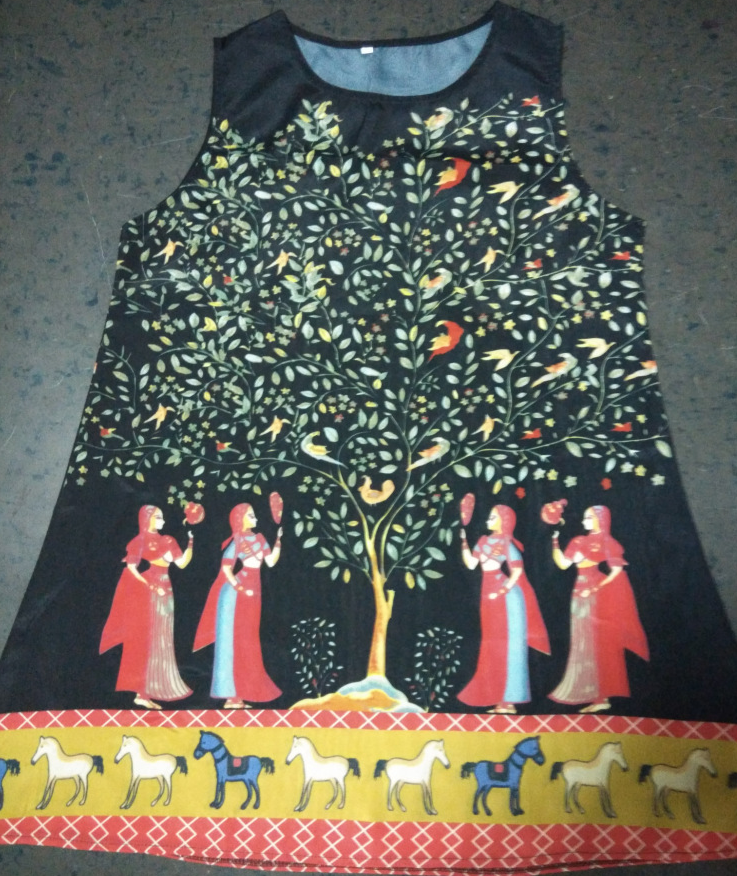 Elastic Vintage Print A-Line Dress Aurexia off