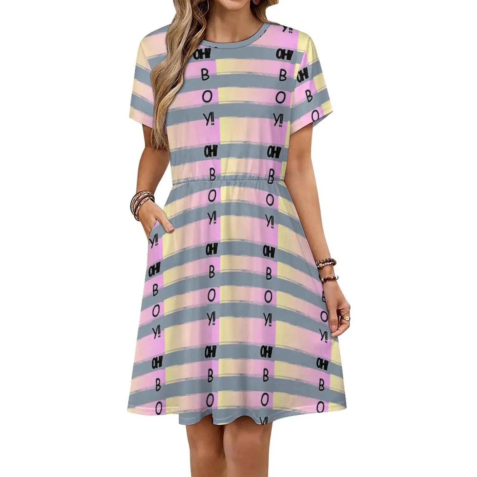 Oh!Boy! Skirt Korean Style Casual Dress For Women Simple Daily Office Lady Dresses Love Girls Pink Stripes Boy Shade Touch Aurexia off