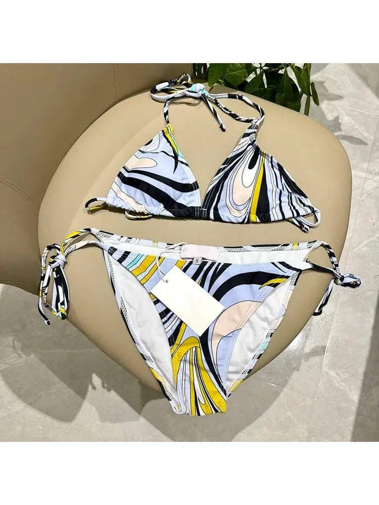 New Fashion Designer Geometric Printed 2 Pieces Bikini Swimwear Women's 2026 Aurexia off