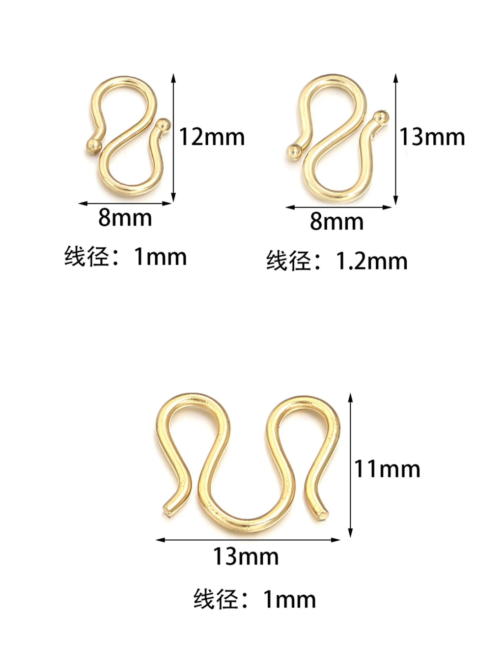 20Pcs Stainless Steel Gold Color S M Shape End Clasps Hooks Chain Connectors For Bracelet Necklace DIY Jewelry Making Supplies Aurexia off
