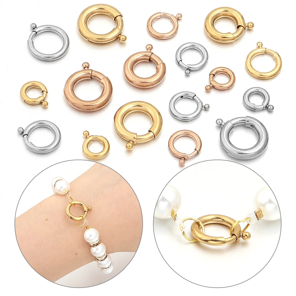 2pcs Stainless Steel Spring Clasps Round Ring Clasp Hooks Buckle Connectors For DIY Jewelry Making Bracelet Necklace Accessories Aurexia off