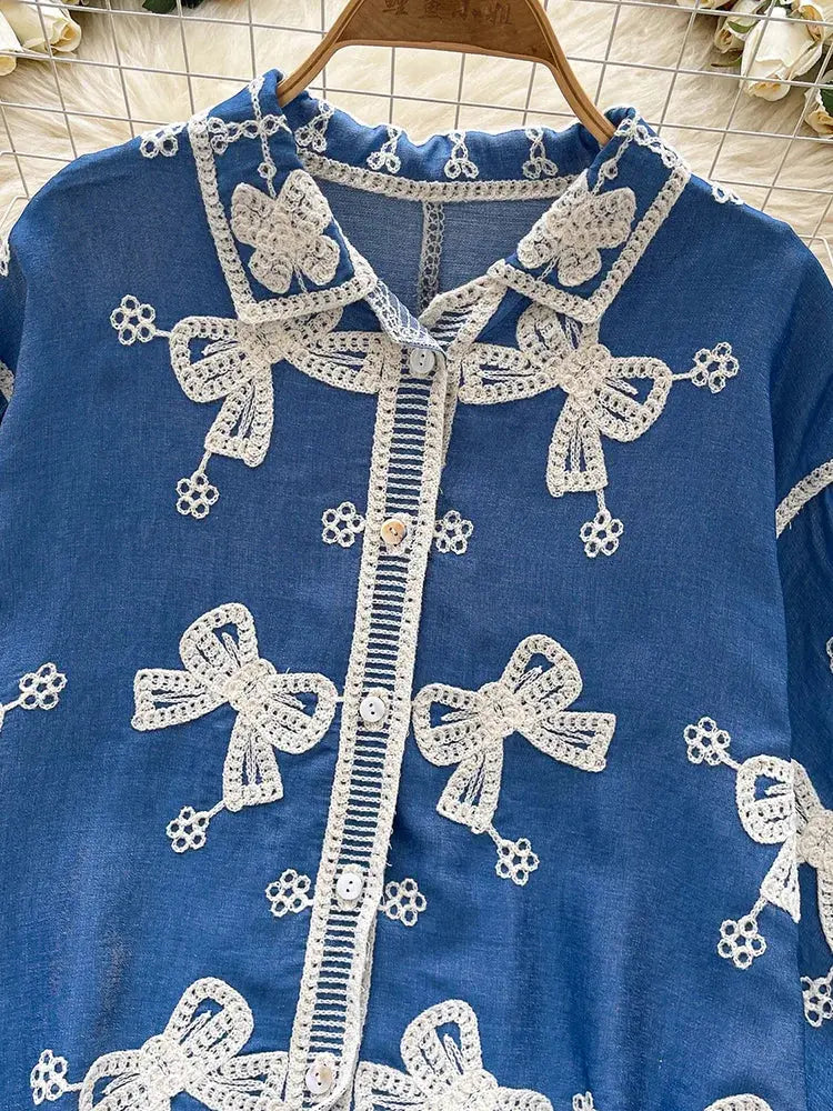 Women Spring Shirt Small Niche Retro Embroidered Single Breasted Casual Top Loose Fashionable Long Sleeved Shirt BL121 Aurexia off