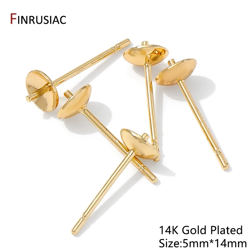 14K Gold Plated Brass Earring Stud Base Blank Post Ear Studs Tray Earplug For Pearl DIY Earring Making Accessories Aurexia off