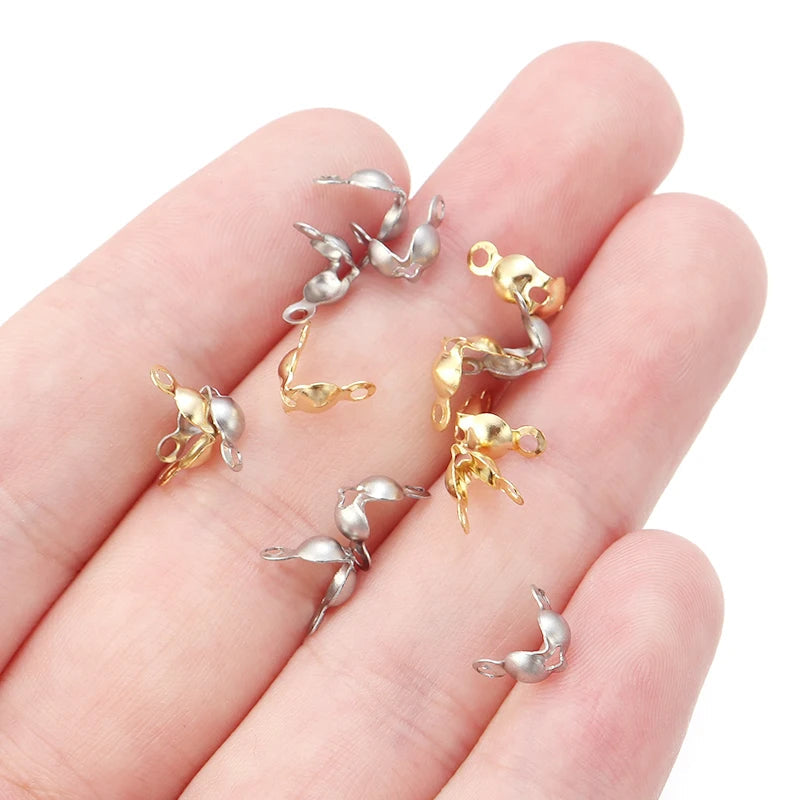 50pcs Stainless Steel Connector Clasp Ball Chain Calotte End Crimps Beads Connector Components For Jewelry Making DIY Necklace Aurexia off