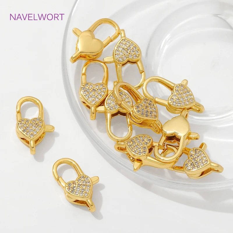 18K Gold Plated Inlaid Zircon Heart Lobster Clasps,Connectors For Jewelry,Clasp For Bracelet,DIY Jewelry Making Accessories Aurexia off