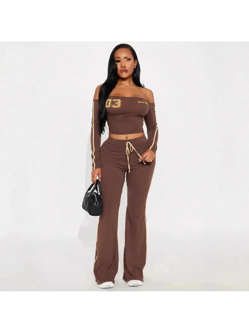 2026 New Ins Style Fashionable Casual Sexy Street One Shoulder Style Slimming Pants Set Retro Spicy Girl Daily Date Commuting Aurexia off