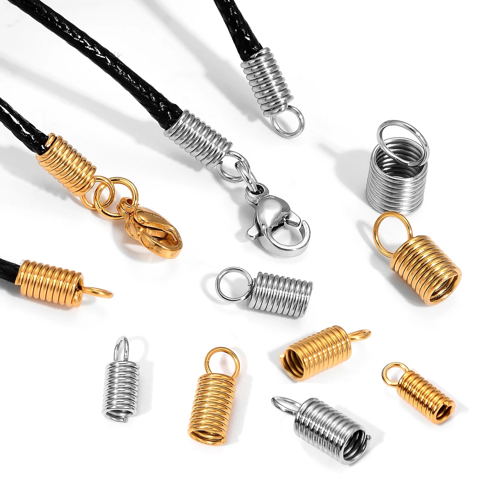 50pcs Stainless Steel Spring Crimp Clasps Leather Cord Ends End Caps Connectors For DIY Bracelet Necklace Jewelry Making Finding Aurexia off