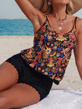 Boho Paisley Print 2 Piece Swimsuit Set With Orange Trim Women Beachwear Tankini Top Hipster Bottoms Aurexia off