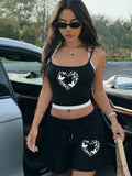 Creative Butterfly Heart Design Camisole Suit Women Halter Summer Crop Tank Tops Y2K Pocket Pants Wide-Leg Breathable Gym Shorts Aurexia off