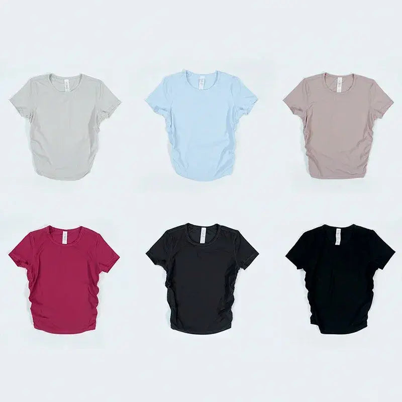 Ribbed Tight Shirt Sexy Waist Shaping Cropped Top Short Sleeve Shirts Women Gym T-shirt Breathable Yoga Clothes Aurexia off