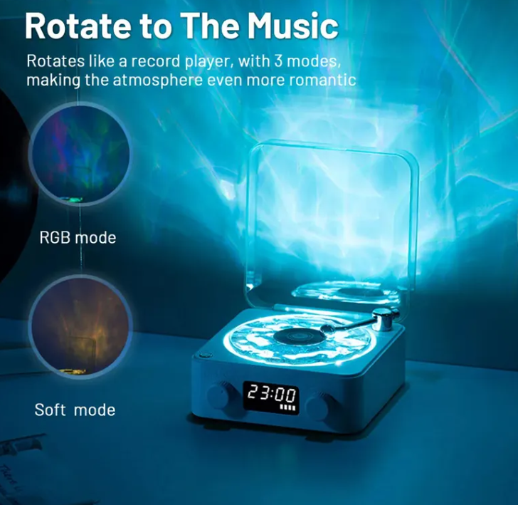 Bluetooth Retro Turntable Speaker with RGB Lights Aurexia off