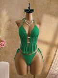 Cream Lace Halter Neck Tankini Set With Beaded Detail And Tie Side Bottoms Aurexia off