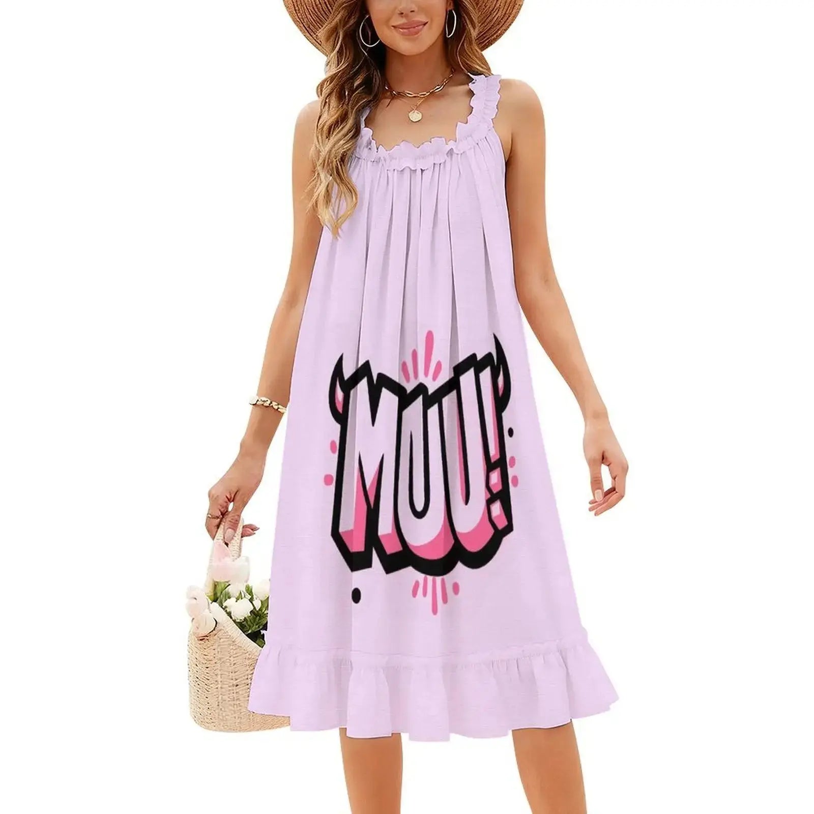 Moo!! Korean Style Casual Dress For Women Simple Daily Office Lady Dresses Letters Graffiti Bull Pink Black 90 S Evening Dress Aurexia off