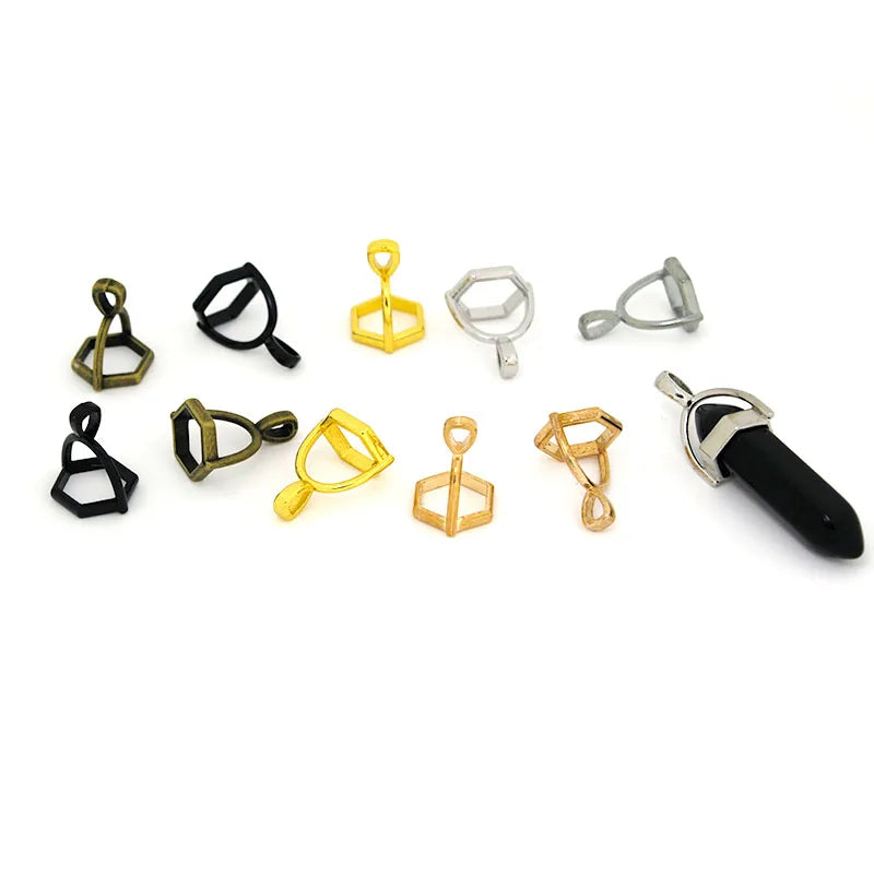 20Pcs Hexagonal Gemstone Cap Natural Stone Crystal Pillar Pendant Caps For Jewelry Making Pendant Necklace Connectors Clasp DIY Aurexia off