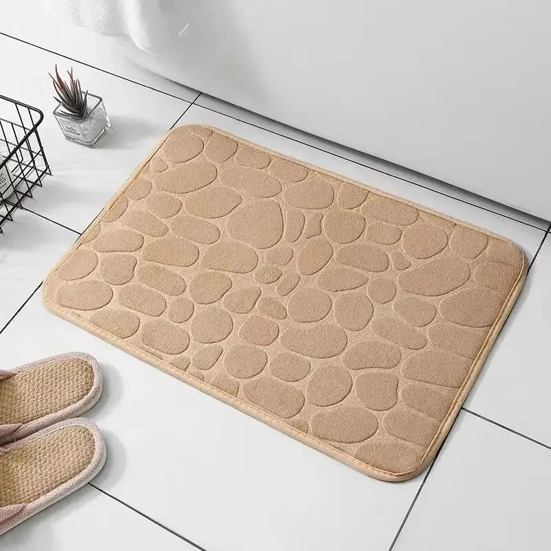 1pc Memory Foam Embossed Velvet Carpet Bathroom Living Room Non-Slip Mat Cobblestone Floor Mat Home Furnishings Aurexia off