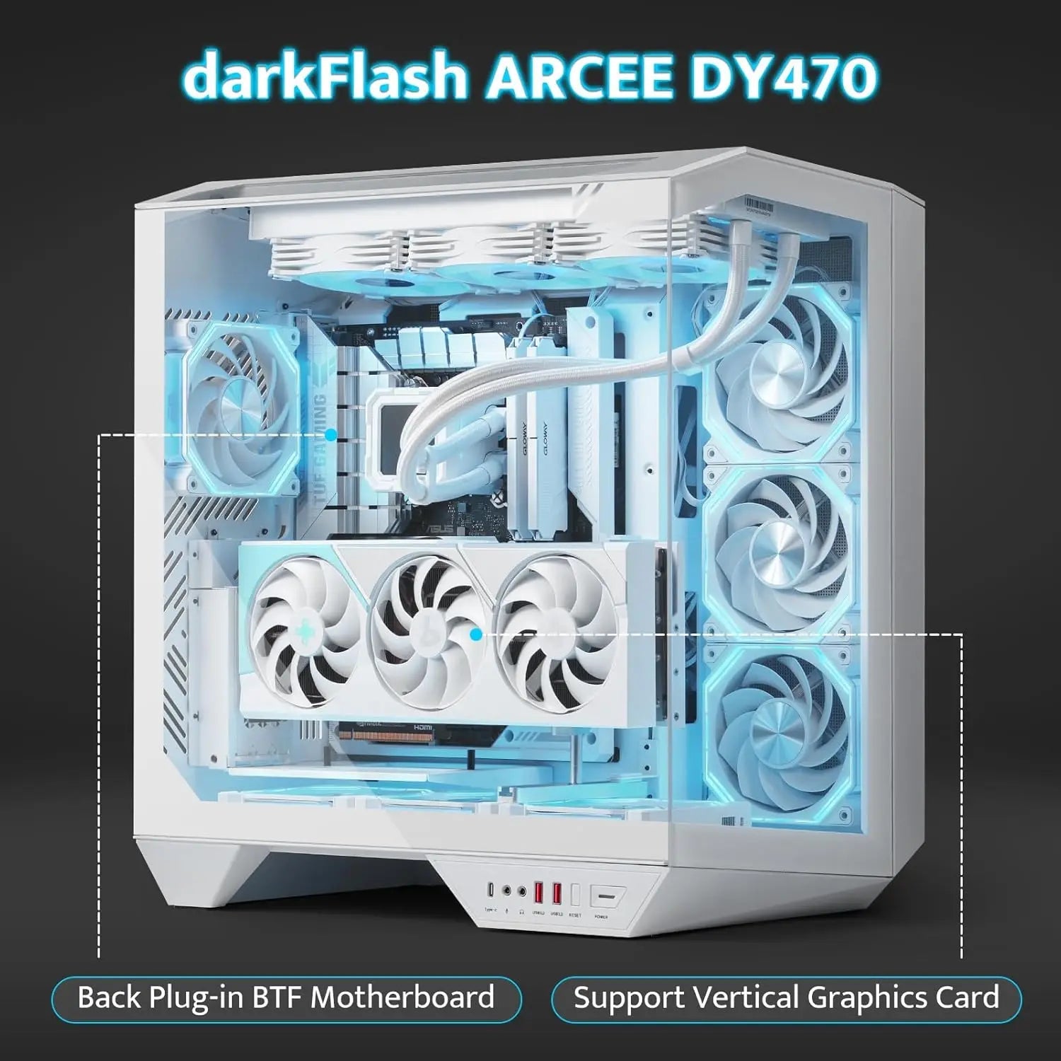 Full-Tower ATX Gaming PC Case with Back Plug-in Motherboard,Supports Up to 2 x 360mm Radiators and RTX 40 Compatibility Aurexia off