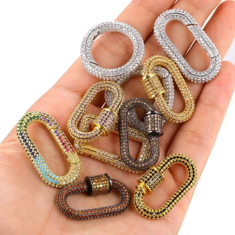 Juya Handmade Zirconia 18K Gold Plated Decorative Copper Pendant Carabiner Screw Bolt Lock Clasps For DIY Punk Jewelry Making Aurexia off