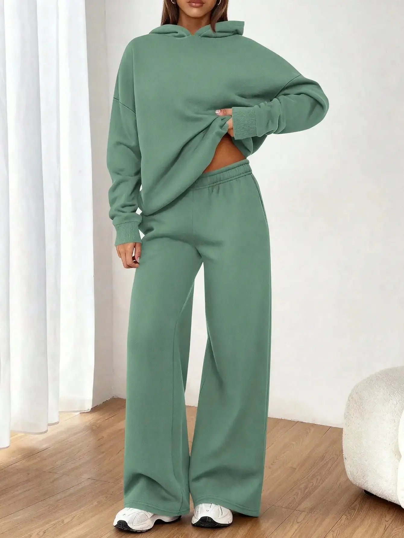 Women's 2 Piece Sweatsuit Set Casual Long Sleeve Hoodie Loose Wide Leg Sweatpants Aurexia off