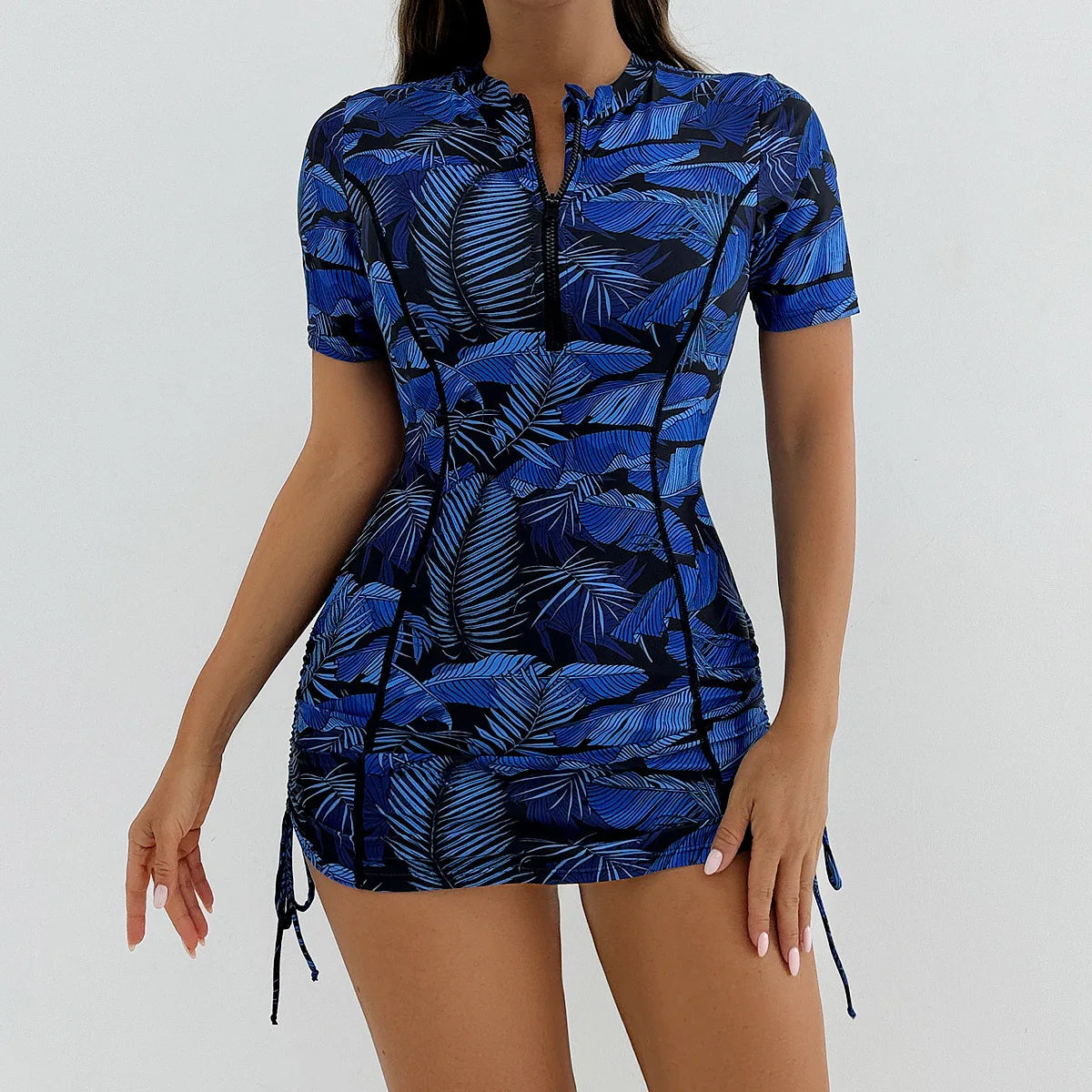 Women's Printed Zipper Design Conservative Sporty Two-Piece Tankini Swimsuit, Stylish Swimwear for Beach & Pool Aurexia off