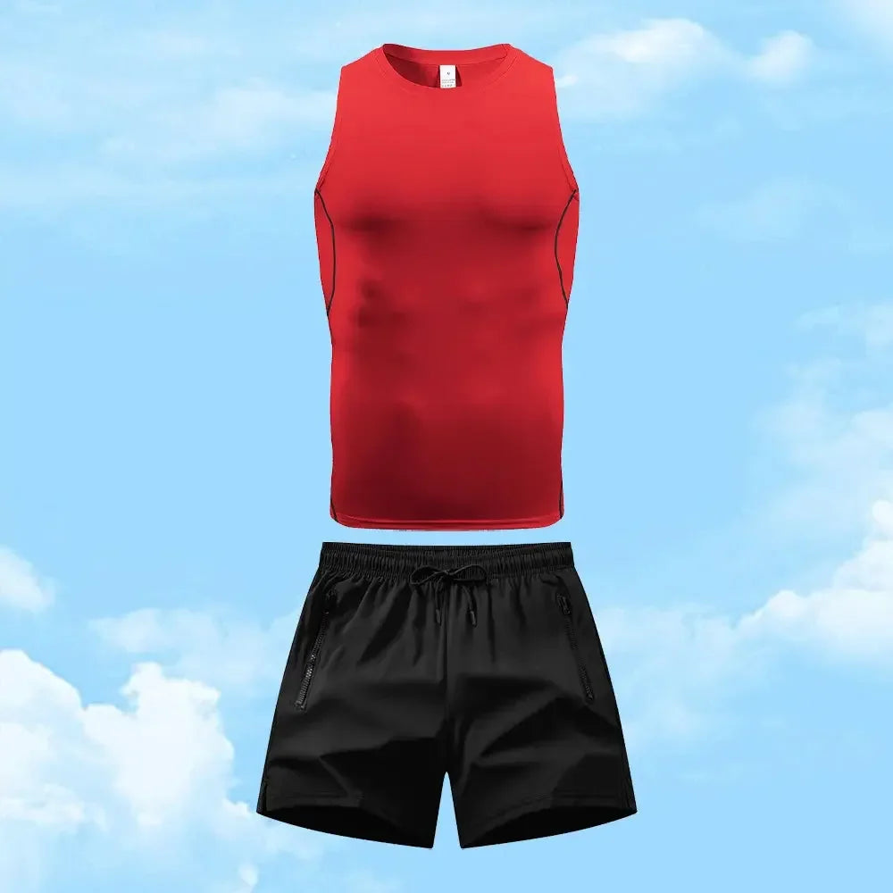 Men's Casual Sportswear Set Quick Drying Vest And Athletic Shorts Elastic And Breathable Perfect ForRunning And Fitness Training Aurexia off
