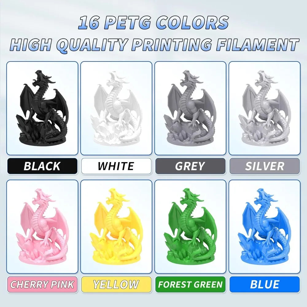 PETG 3D Printer Filament 1.75mm, High Precision Durable, Dimensional Accuracy +/- 0.02mm, 4kg 16 Colors, for FDM Printers Aurexia off