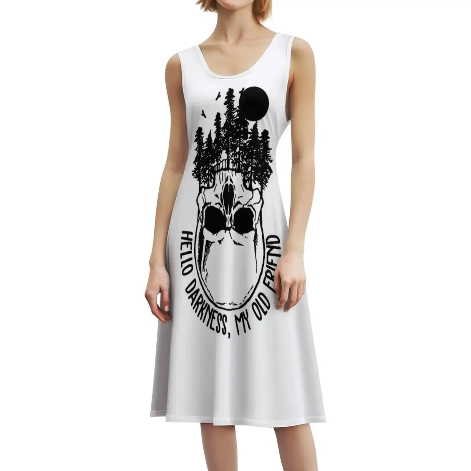 Hello Darkness My Old Friend Skull Vintage Sweetheart Neckline Dress Elegant Summer Party Dress For Women Hello Darkness My Old Aurexia off